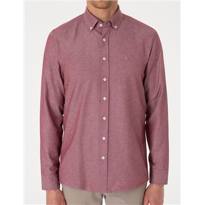 Bordo Oxford Slim Fit Kolay Ütülenebilir Gömlek