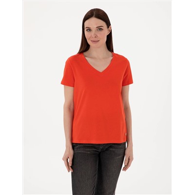 Kırmızı Regular Fit V Yaka Basic Tişört