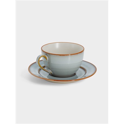 Пара чайная, 1 перс, 2 пр, 220 мл, керамика, серо-бежевая, с коричневым кантом, Mandala