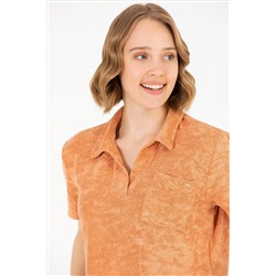 Kadın Pudra Crop Polo Yaka Tişört