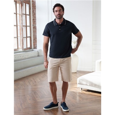 Футболка поло с плетеным воротником на пуговицах из эластичного хлопка