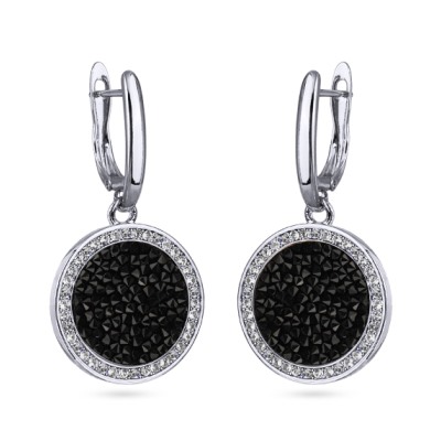 Серьги Галактика (кристаллы SW черные; покрытие родий), Есть комплект