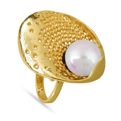 Кольцо (Майорка 14мм белая; покрытие золото), Есть комплект