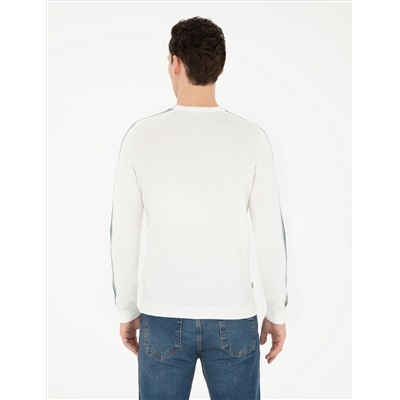 Ekru Slim Fit Bisiklet Yaka Triko Kazak
