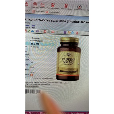 TAURINE 500 MG FREE FORM