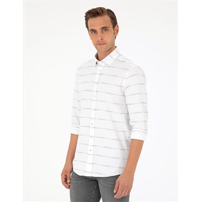 Bej Slim Fit Uzun Kollu Gömlek