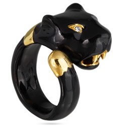 Кольцо Пантера (эмаль черная, кристаллы SW белые; покрытие золото), Есть комплект
