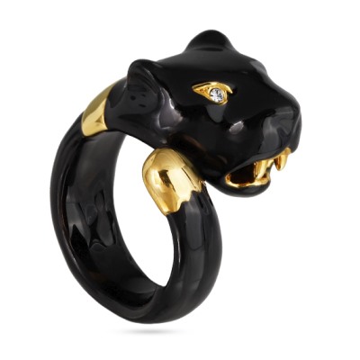 Кольцо Пантера (эмаль черная, кристаллы SW белые; покрытие золото), Есть комплект