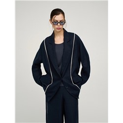 Синий жакет изо льна с кантами