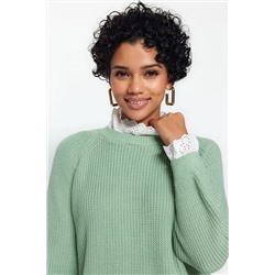 TRENDYOL MODEST Mint Güpür Detaylı Selanik Triko Kazak TCTAW24AK00126