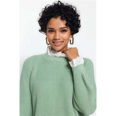 TRENDYOL MODEST Mint Güpür Detaylı Selanik Triko Kazak TCTAW24AK00126