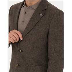 Kahverengi Yün Karışımlı Slim Fit Ceket