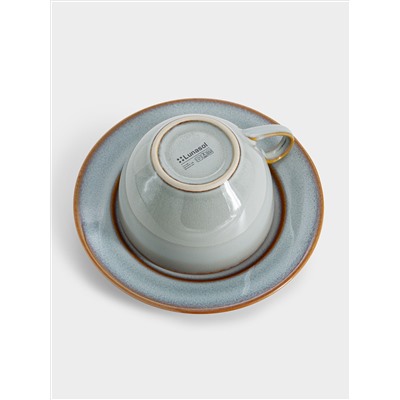 Пара чайная, 1 перс, 2 пр, 220 мл, керамика, серо-бежевая, с коричневым кантом, Mandala