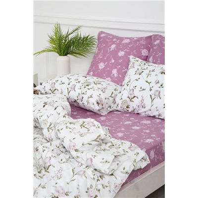 Простыня на резинке поплин Пиония-компаньон