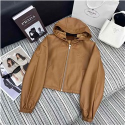 Pra* новая куртка из овечьей кожи с капюшоном, дизайн с тиснением букв, жаккардовая подкладка, высококачественное качество YB1:1, индивидуальный заказ, два цвета