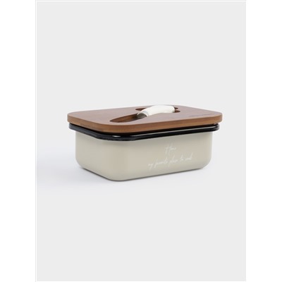 Масленка, 16х11 см, с ножом, металл/дерево, прямоугольная, бежевая, Retro