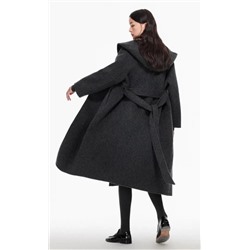 Женское элегантное длинное шерстяное пальто из двусторонней шерсти с капюшоном