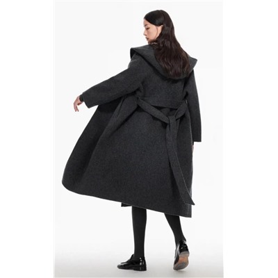 Женское элегантное длинное шерстяное пальто из двусторонней шерсти с капюшоном
