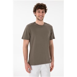 Erkek Regular Fit Bisiklet Yaka Vizon Basic Tişört