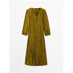 Vestido midi plisado cordones