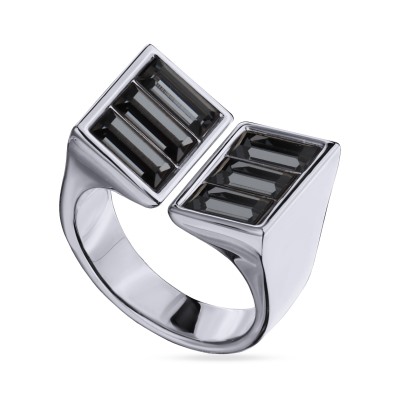 Кольцо Богемия (кристаллы SW темно-серые; покрытие родий), Есть комплект