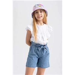 Kız Çocuk Paperbag Esnek Belli Kuşaklı Jean Şort