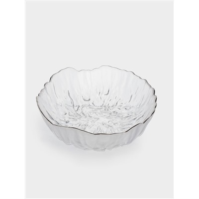 Салатник, 20х8 см, 1,2 л, стекло, с серебристым кантом, мятая фактура, Piano