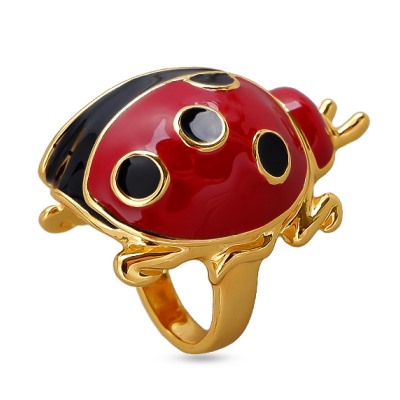 Кольцо Божья коровка (эмаль красная, черная; покрытие золото), Есть комплект