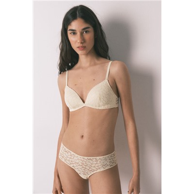 Braga ancha brasileña encaje beige