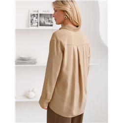 Свободная удлиненная блузка с карманом изо льна с вискозой