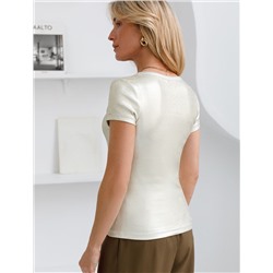 Футболка облегающая из хлопка в рубчик с V вырезом и матовым покрытием металлик