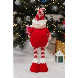 Игрушка новогодняя с выдвижными ногами Дед с лыжами красный