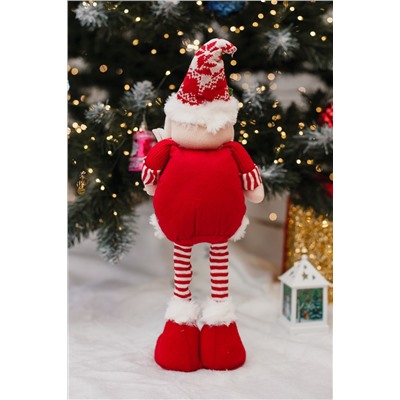 Игрушка новогодняя с выдвижными ногами Дед с лыжами красный