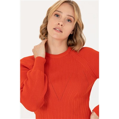 Kadın Turuncu Bisiklet Yaka Kazak