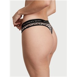 COTTON Logo Cotton Thong Panty - Marzipan Leopard