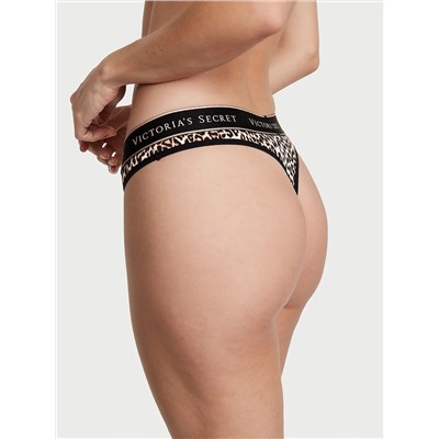 COTTON Logo Cotton Thong Panty - Marzipan Leopard