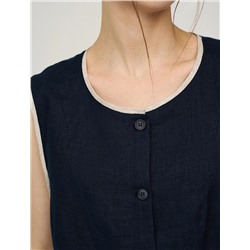 Синий жилет изо льна с кантами