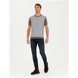 Vizon Melanj Slim Fit Bisiklet Yaka Triko Tişört