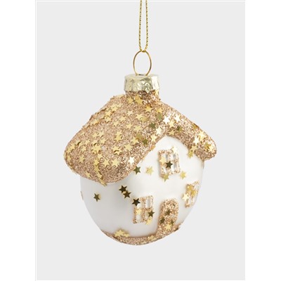 Игрушка елочная, 4х6 см, стекло, золотистая, Домик, New year