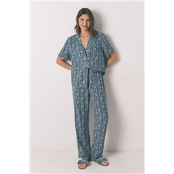 Pijama camisero largo flores verde