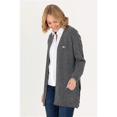 Kadın Gri Melanj Triko Hırka