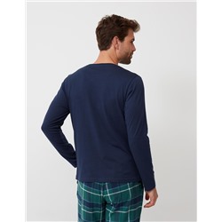 Long Sleeved Pyjamas T-Shirt, Men, Dark Blue