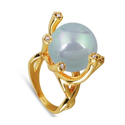 Кольцо (Майорка 14мм голубая; покрытие золото), Есть комплект