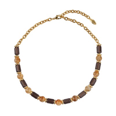 Колье Терра (раухтопаз, цитрин 10мм; покрытие золото) 40-48см, Есть комплект