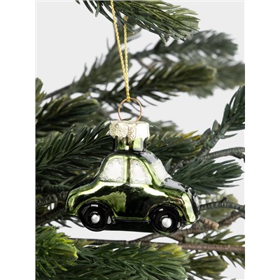 Игрушка елочная, 5 см, стекло, зеленая, Машинка, New year