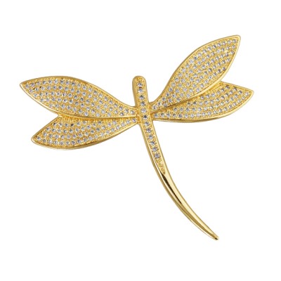Брошь Стрекоза (белый фианит; покрытие золото), Есть комплект
