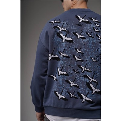 Свитшот  журавли синий