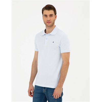 Açık Mavi Slim Fit %100 Pamuk Polo Yaka Basic Tişört