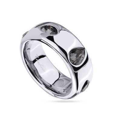 Кольцо Эйва (кристаллы SW темно-серые; покрытие родий), Есть комплект