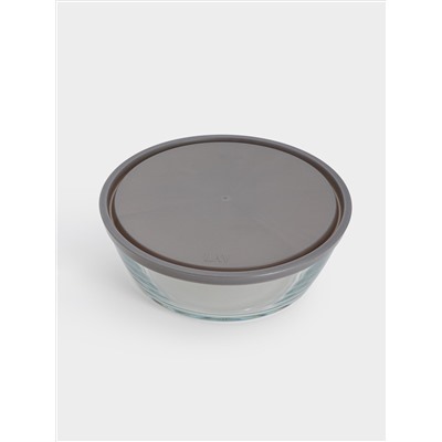 Контейнер, 2,3 л, стекло/пластик, круглый, серый, Basis